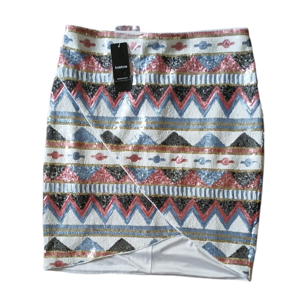 Bebe Geometric Sequin Multicolor Pencil Skirt Size Medium